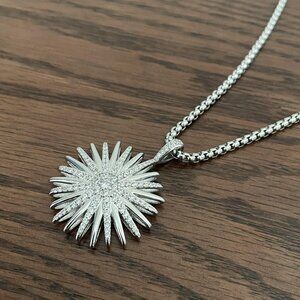 Starburst Pendant in Sterling Silver with Pave Diamonds